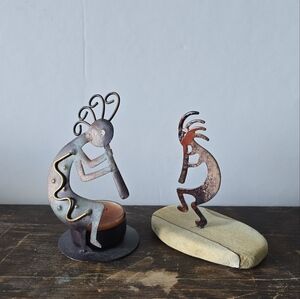 Kokopelli Metal Figurine Set on Sandstone Base – Rustic Southwest Decor (2 Pc)